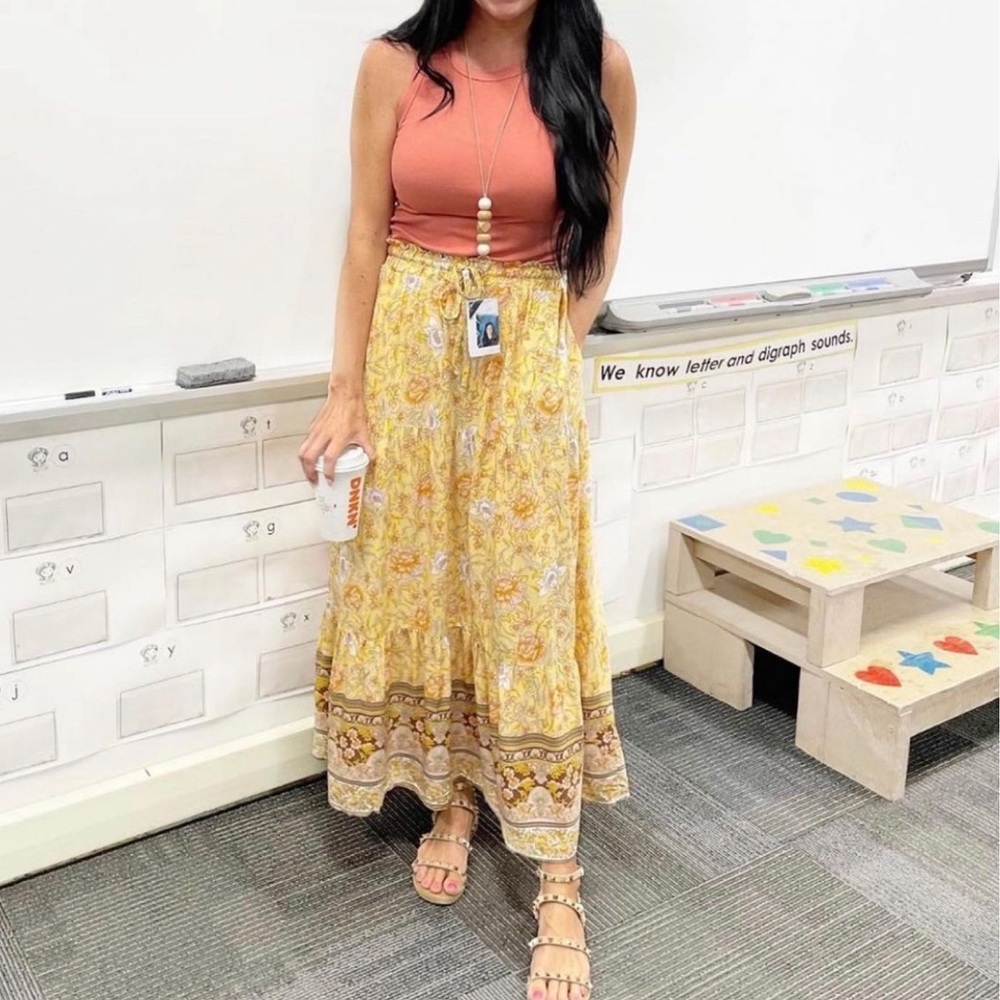 Boho Amazon Floral Yellow Maxi Skirt